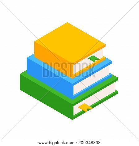 Stack of Three Books in the Isometric. Icon of 3 Books. Educational and Scientific Concept. Element for Infographic. Vector Illustration Isolated on white background
