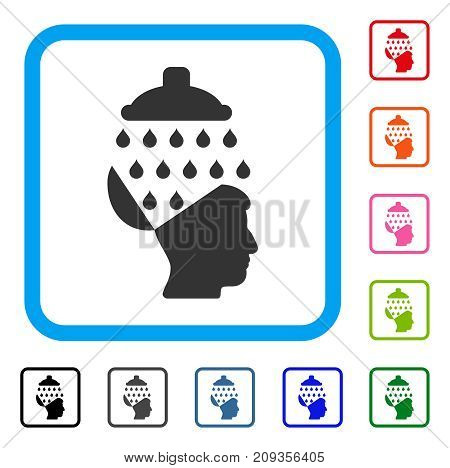 Open Brain Shower icon. Flat grey iconic symbol inside a light blue rounded rectangular frame. Black, gray, green, blue, red, orange color versions of Open Brain Shower vector.
