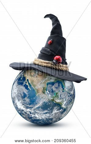 Planet Earth In The Form Of Jack-o-lantern On White Background. Elements Of This Image Furnished By