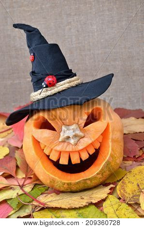 Jack's Head Of A Lantern Carved From Pumpkin For Halloween
