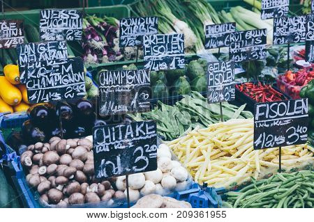 Appetizing market stalls in Vienna's famous Naschmarkt.