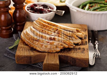 Sliced roasted turkey breast for Thanksgiving or Christmas dinner