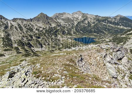 Amazing Landscape of Popovo lake, Dzhangal and Polezhan peaks from Dzhano peak, Pirin Mountain, Bulgaria