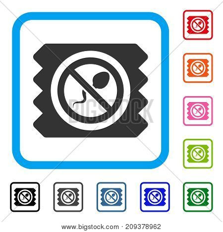 Spermicide Condom icon. Flat grey iconic symbol in a light blue rounded squared frame. Black, gray, green, blue, red, orange color additional versions of Spermicide Condom vector.