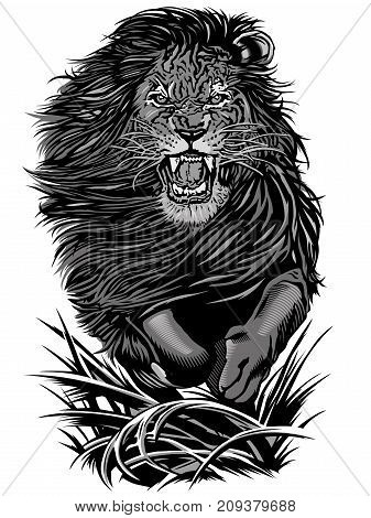 engrave isolated lion vector illustration sketch. linear art