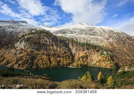 Galgenbichl dam and reservoir in the Hohe Tauern range within Carinthia, Austria.
