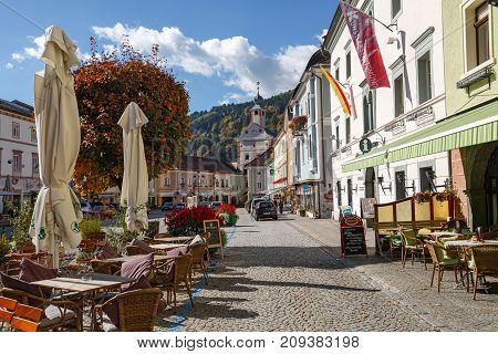 GMUEND IN KAERNTEN/ AUSTRIA - OCTOBER 10, 2017. Gmuend in Kaernten, a historic town in the district of Spittal an der Drau, in the Austrian state of Carinthia.