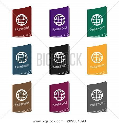 Passport icon in black design isolated on white background. Rest and travel symbol stock vector illustration.
