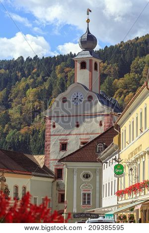 GMUEND IN KAERNTEN/ AUSTRIA - OCTOBER 10, 2017. Gmuend in Kaernten, a historic town in the district of Spittal an der Drau, in the Austrian state of Carinthia. Austria
