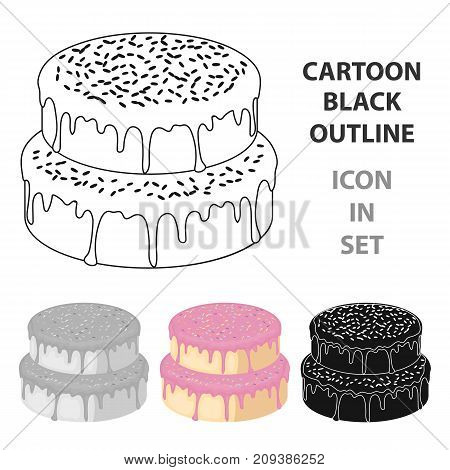 ake with candy powder icon in cartoon design isolated on white background. Cakes symbol stock vector illustration.