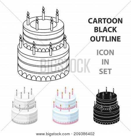 Birthday cake icon in cartoon design isolated on white background. Cakes symbol stock vector illustration.
