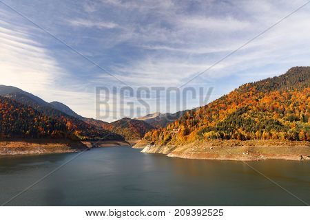 Dam lake in the Carpathians, Romania, Europe