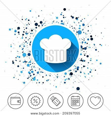 Button on circles background. Chief hat sign icon. Cooking symbol. Cooks hat. Calendar line icon. And more line signs. Random circles. Editable stroke. Vector
