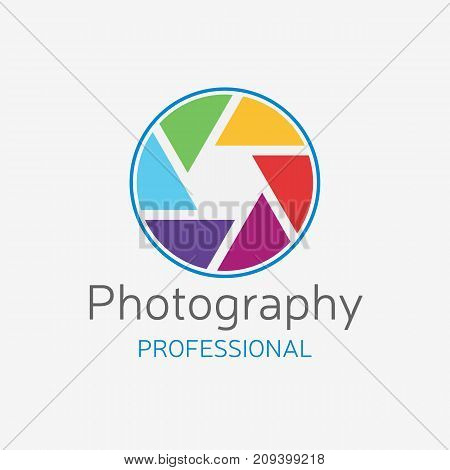 Camera professional logo. Color shutter vector design. Concept for photo studio.