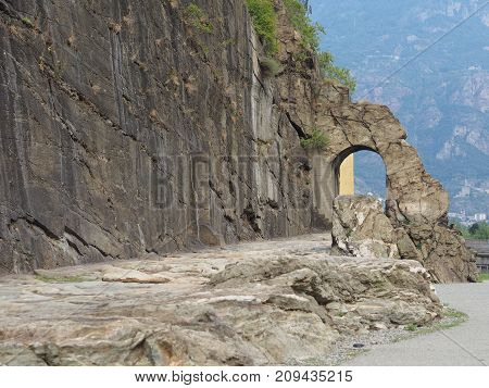 Ancient Roman Road Arch In Donnas