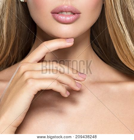 Portrait of  Young woman  with plump lips, closeup