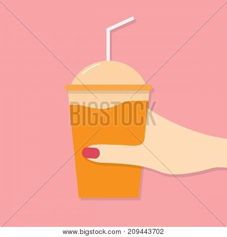 woman hand holding orange juice.summer concept. vector illustration