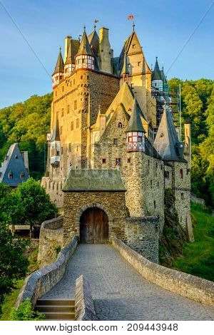 Burg Eltz castle in Rhineland-Palatinate state, Germany. Construction started	prior to 1157.