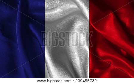 Realistic flag of France on the wavy surface of fabric. This flag can be used in design.