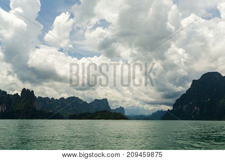 Karst Mountains Of Lake Cheo Lan In Thailand