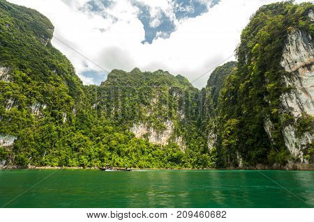 Karst Mountains Of Lake Cheo Lan In Thailand