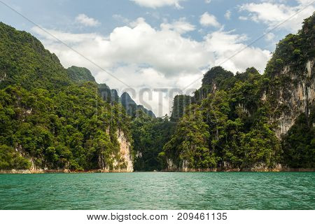 Karst Mountains Of Lake Cheo Lan In Thailand