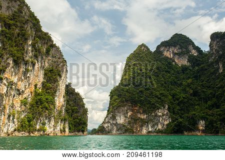 Karst Mountains Of Lake Cheo Lan In Thailand