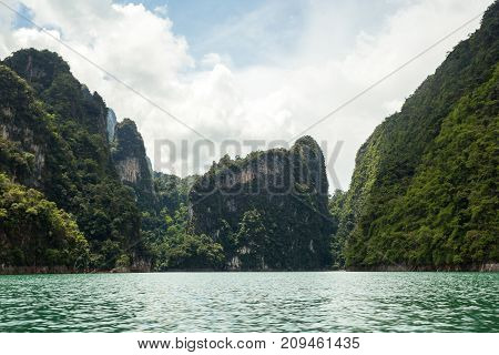 Karst Mountains Of Lake Cheo Lan In Thailand