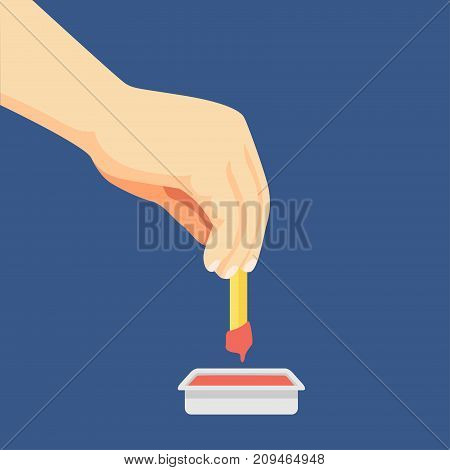 Flat design of Hand dipping French Fries in ketchup - Vector Flat Design