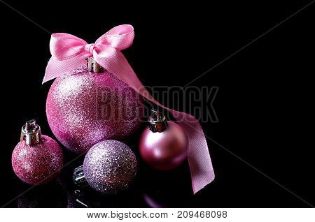 Christmas Balls Isolated On Black Background, Free Space.