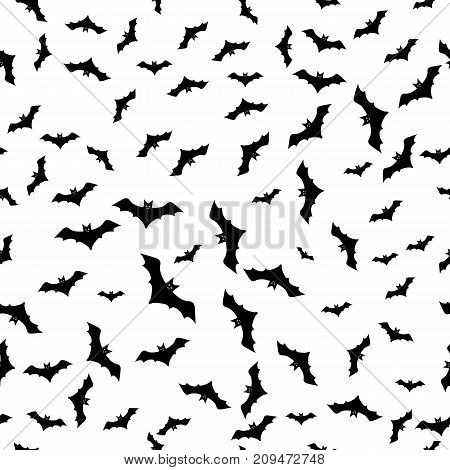 Monochrome seamless pattern with soaring bats on a white background for decoration on Halloween