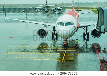 Jetway For Boarding Passengers Attached To The Airplane Changi Airport