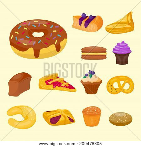 Cookie cakes tasty snack delicious chocolate homemade pastry biscuit illustration. Vector traditional gourmet sweet dessert bakery food confectionery fastfood.