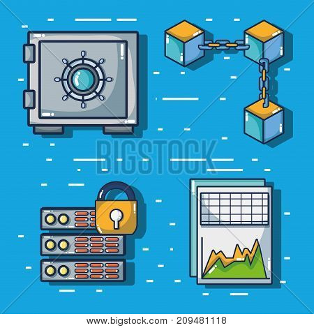 blockchain cubes digital security technology vector illustration