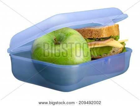 Isolated box apple lunch lunchbox copy space red