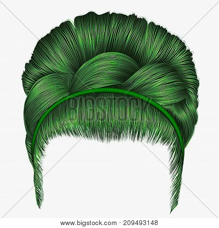 babette of hairs with pigtail green colors . trendy women fashion beauty style . realistic 3D . retro hairstyle .