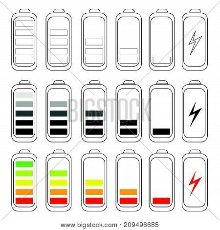 battery charge levels vector set on white background