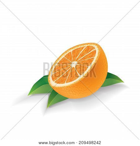 Orange with leaves isolated on white background