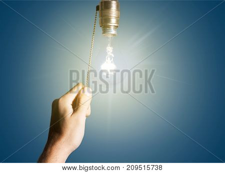 Hand lamp bulb turning objects background glass