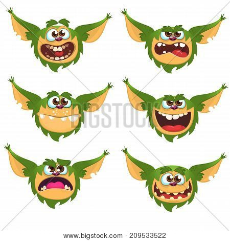 Cartoon funny monsters set. Vector illustration of monster facecs expressions
