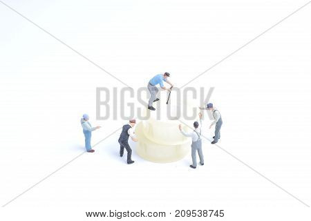 Mini Of Worker Move The Adhesive Tape