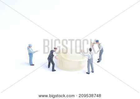 Mini Of Worker Move The Adhesive Tape
