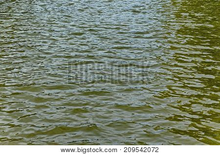Interesting natural background of water with reflection at lake in Popular north park, Vrabnitsa district, Sofia, Bulgaria