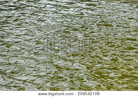 Interesting natural background of water with reflection at lake in Popular north park, Vrabnitsa district, Sofia, Bulgaria
