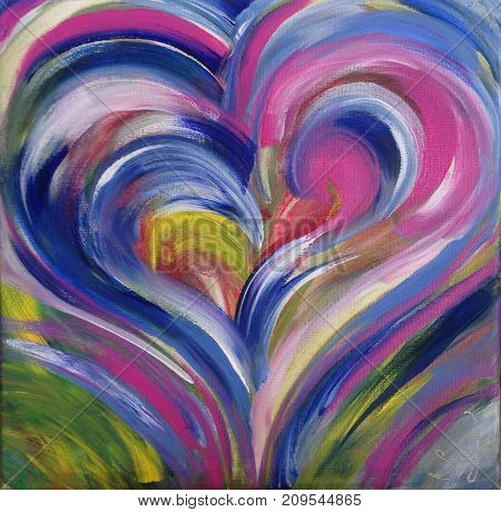 Acrylic painting on canvas of abstract heart shape