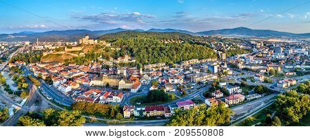 Aerial panorama of the old town of Trencin in Slovakia