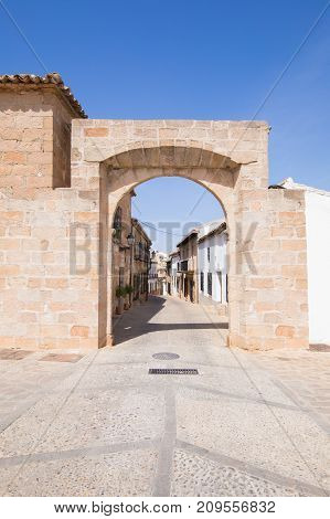 landmark ancient Arch of Benalua from Sixteenth century public monument in village Banos de la Encina Jaen Andalusia Spain Europe