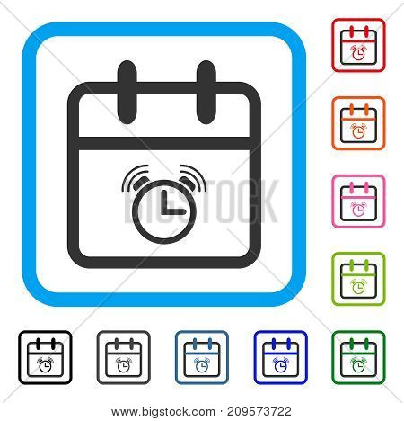 Alarm Day icon. Flat grey pictogram symbol inside a light blue rounded square. Black, gray, green, blue, red, orange color versions of Alarm Day vector. Designed for web and app UI.