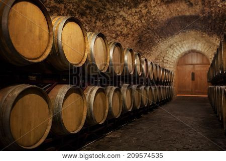 Old wine barrels in the a wine cellar