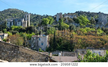 Panoramic view of Oppede-le-Vieux in Provence France